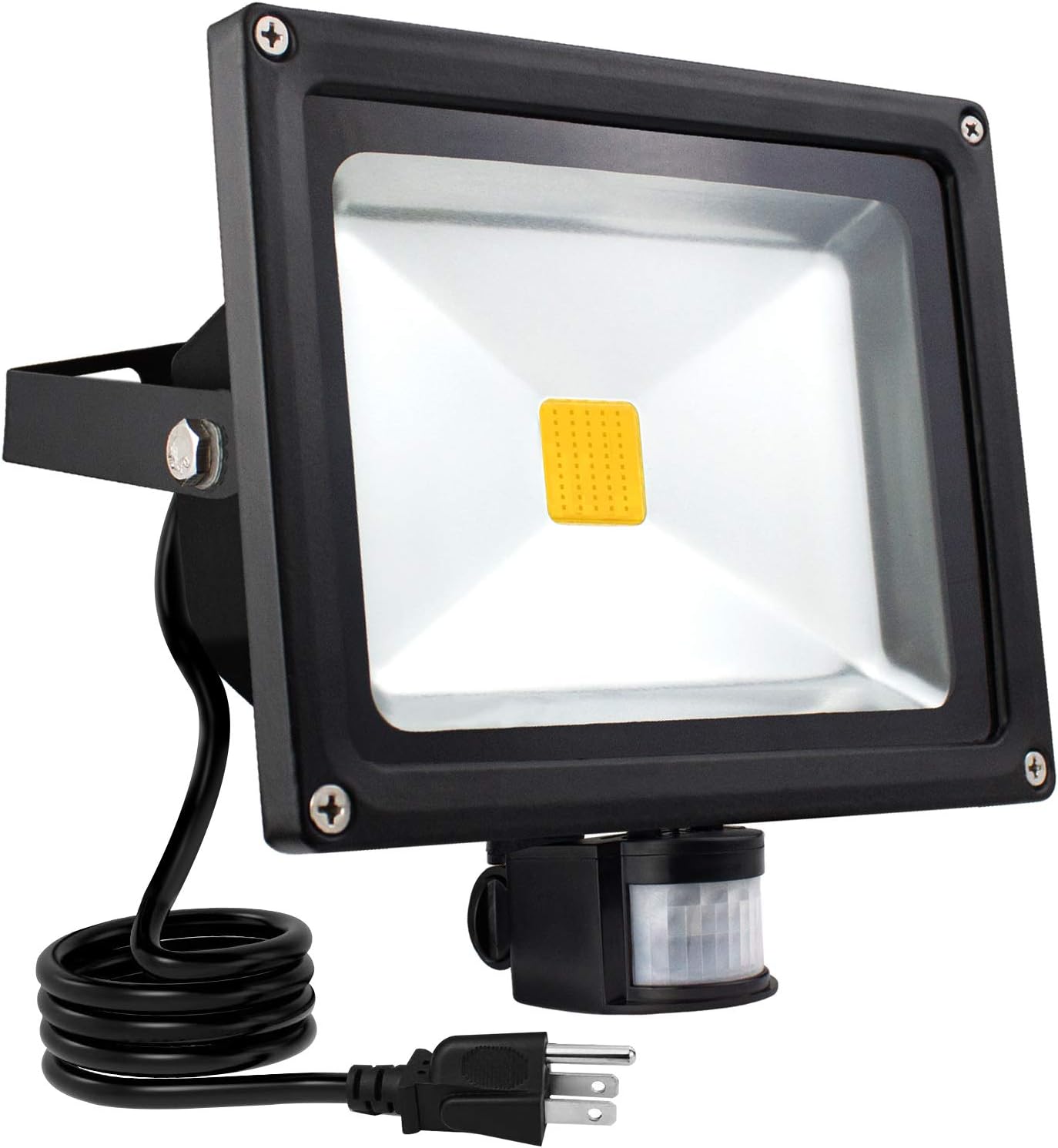 （Big Sale） 50W Motion Sensor LED Flood Light, 3000K Warm White, 6000lm(Max), IP65 Waterproof Security Spotlight with PIR for Driveway Parking Lot - Black Pack of 2