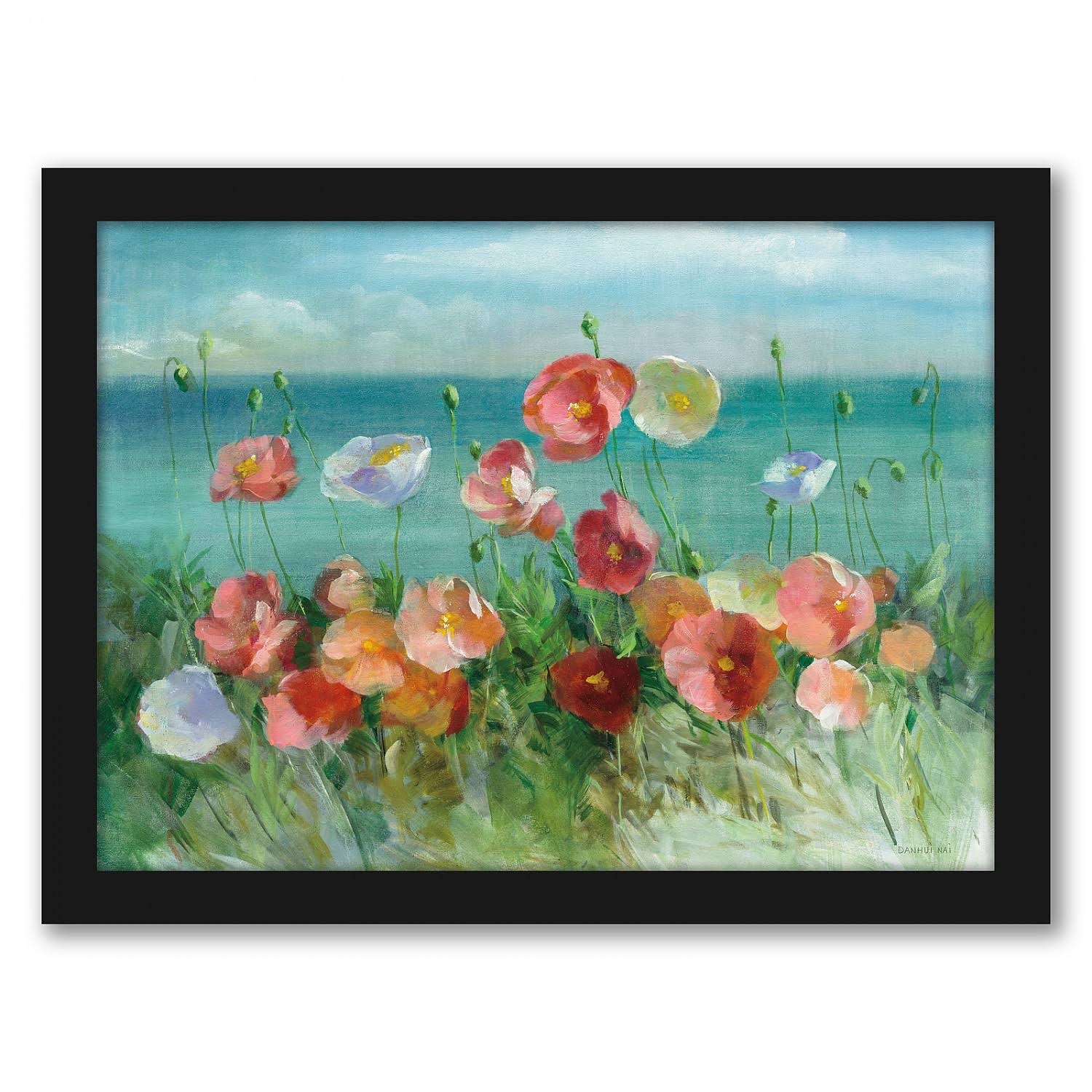 Americanflat Coastal Poppies by Danhui Nai Black Framed Print 18x24