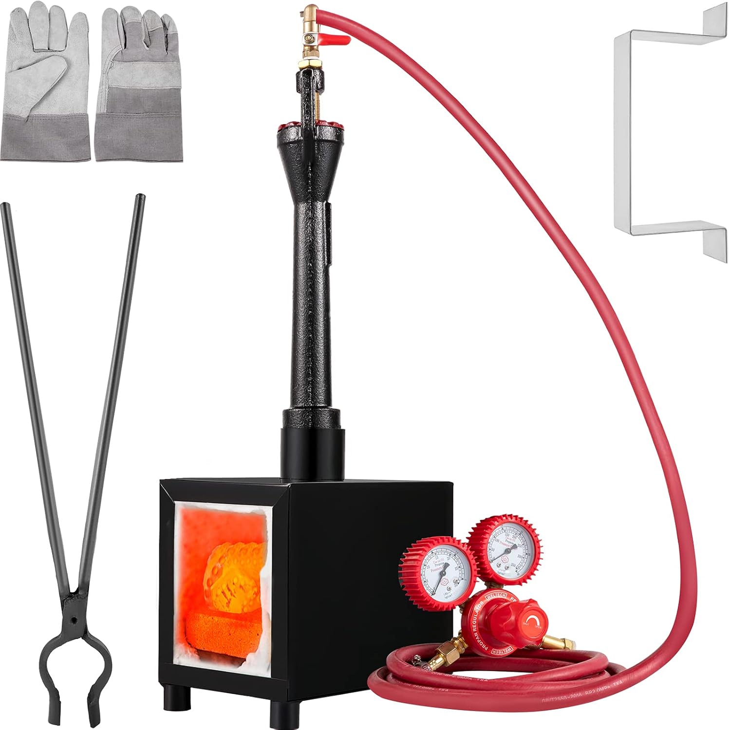 VEVOR Propane Knife Forge, Blacksmithing Forge with Single Burner, Portable Propane Forge with an Open Structure, Large Capacity Farrier Forge, Square Propane Burner Forge for Knife and Tool Making