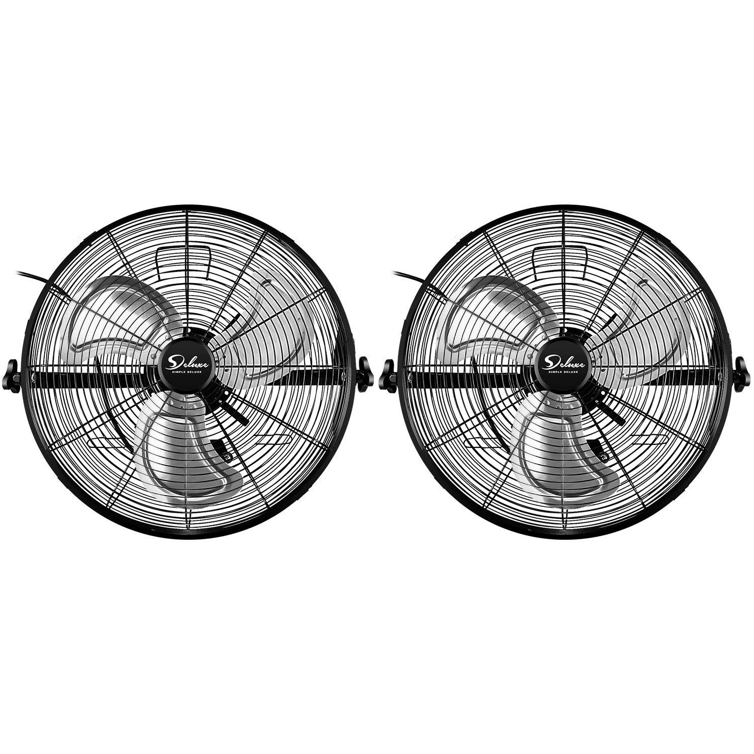 Simple Deluxe 20 inch High Velocity 3 Speed, Black Wall-Mount Fan, 2-Pack