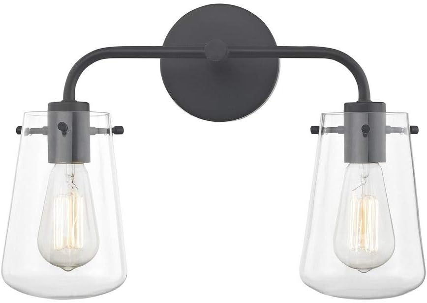2-Light Clear Glass Bathroom Light Black