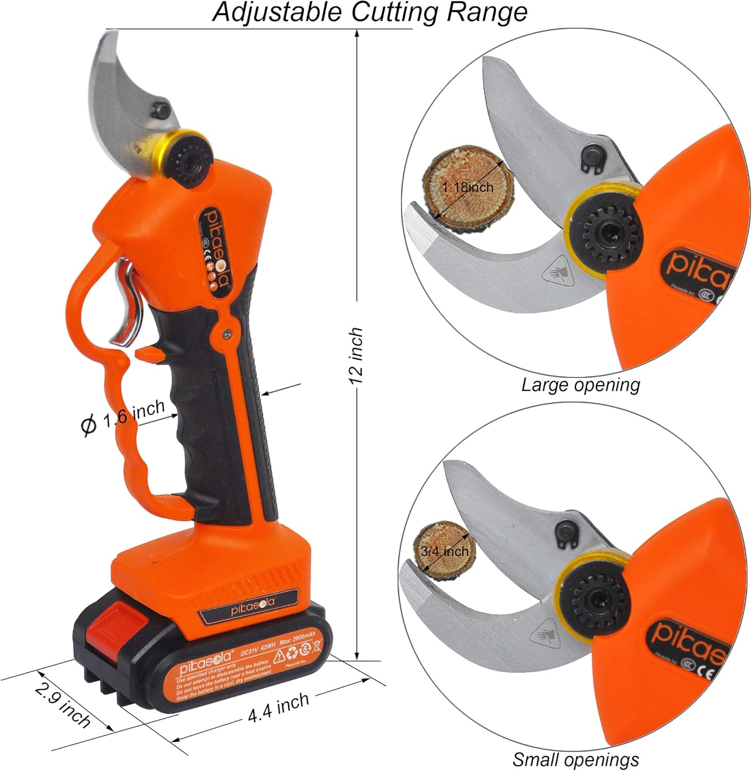 Pikasola Electric Pruning Shears for Bushes, Tree Branch, Limb, Cordless Electric Pruner with 2 Lithium Battery, 6-7 Working Hours, 1.2inch Diameter Electric Shear with 2 Replacement Blades.