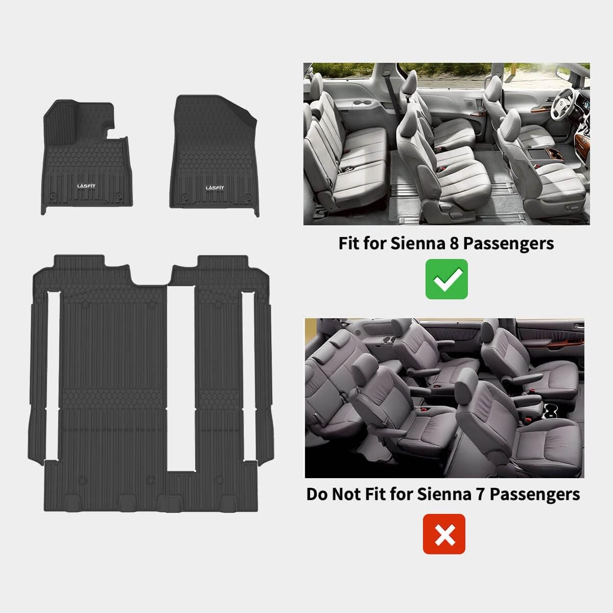 LASFIT Floor Mats Fit for 2021 2022 Toyota Sienna 8 Seats, Custom Fit All Weather TPE Floor Liners, 1st, 2nd and 3rd Row, Black