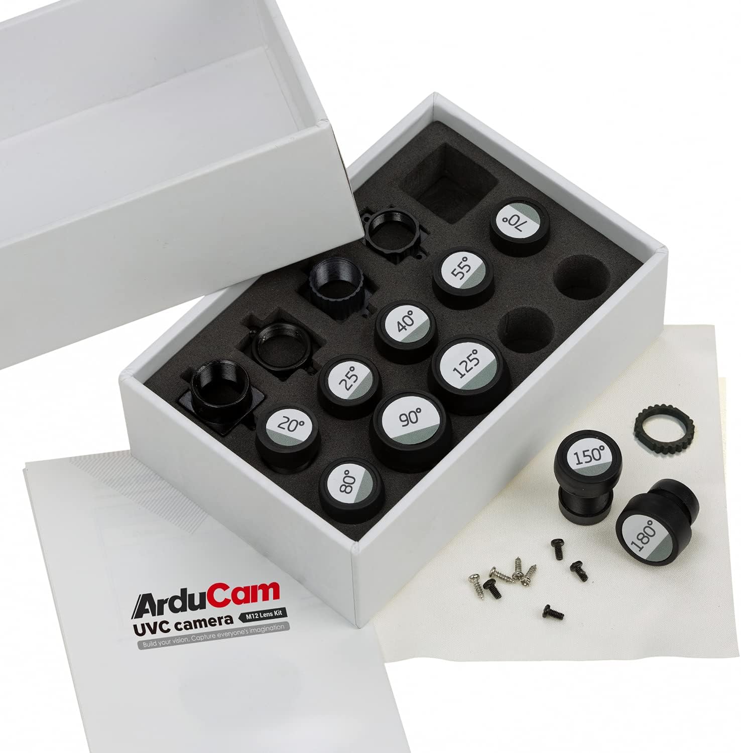 Arducam M12 Lens Set, Lens for USB Camera(1/2.7&rdquo; 1/2.8&Prime; 1/2.9&Prime;), Telephoto, Macro, Wide Angle, Fisheye Lens Kit (20&deg;- 180&deg;) with M12 Lens Holder and Cleaning Cloth, Optical All-in-One