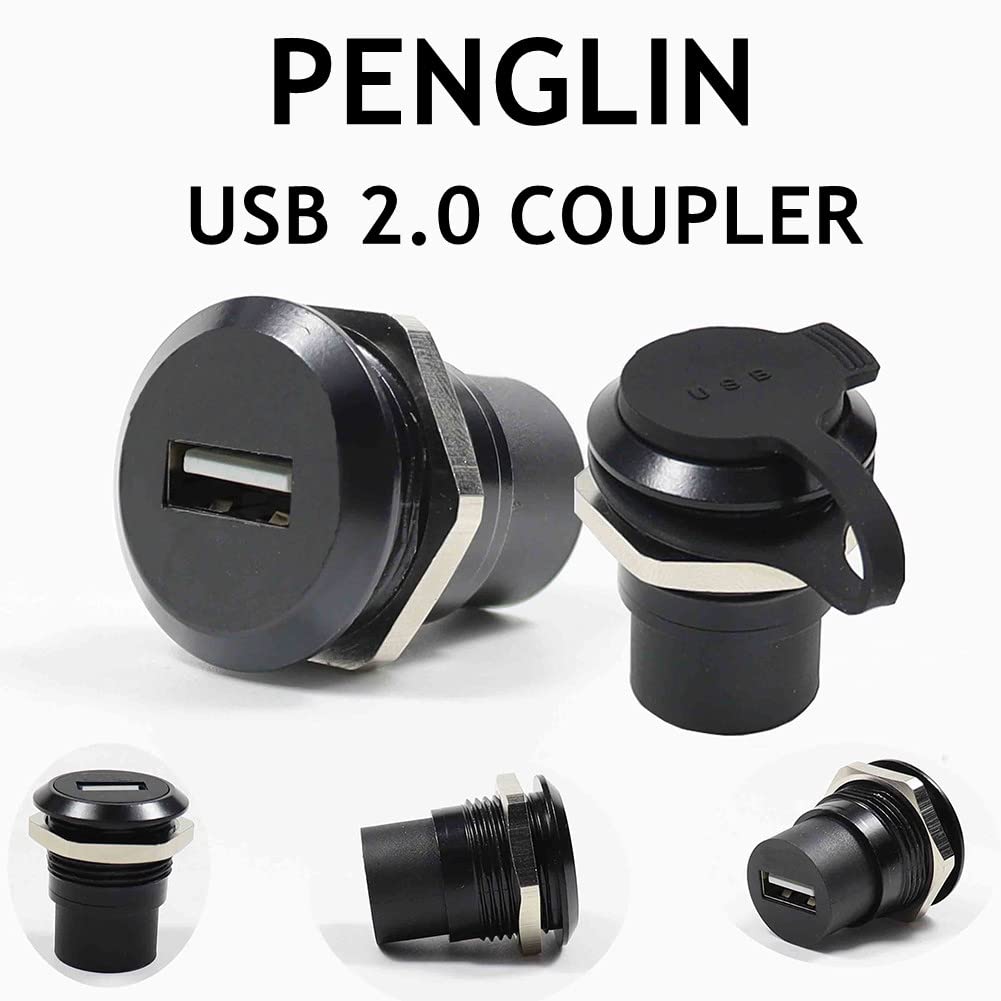 PENGLIN 10Pack USB 2.0 Panel Mount Coupler, USB Pass Through Connector, Female to Female Bulkhead Extension Adapter with Water/Dustcap