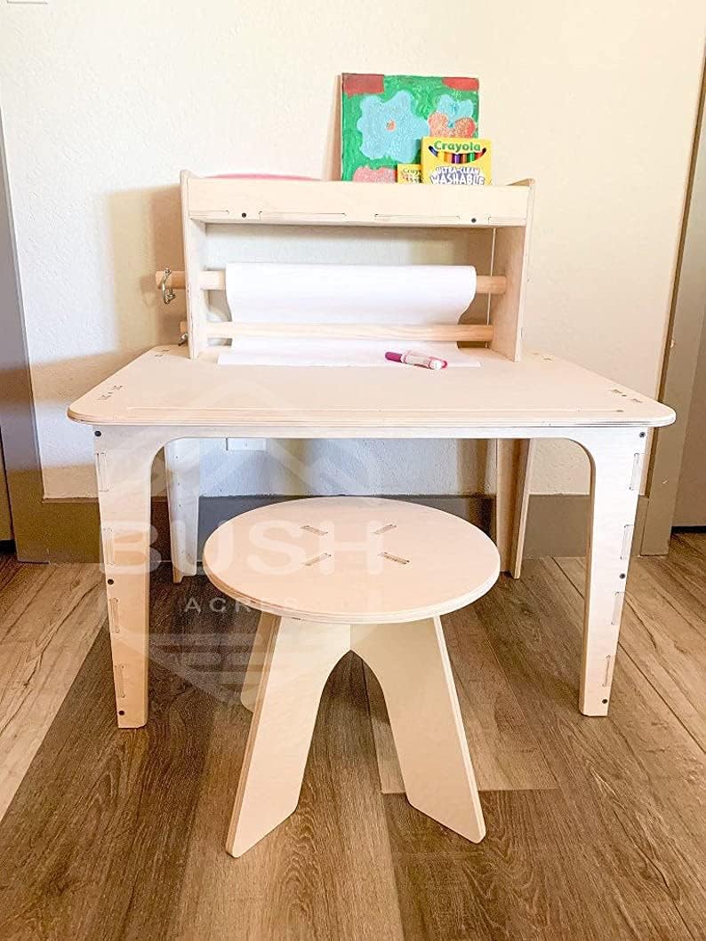 Bush Acres Montessori Craft Table - Kids Arts & Crafts - Toddler Craft Table with Stool - Montessori Wooden Furniture - Nursery Gift