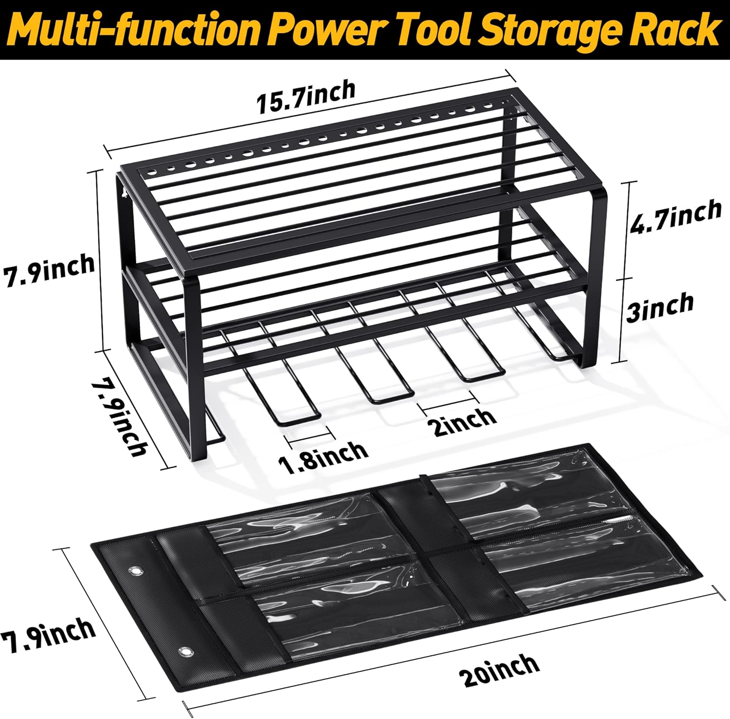 WILDROAD Power Tool Organizer Power Tool Holder Shelf Steel for Pegboard Wall Mounted Organizer Storage Rack Holds 4 Drills Suitable As a Father's Day Gift