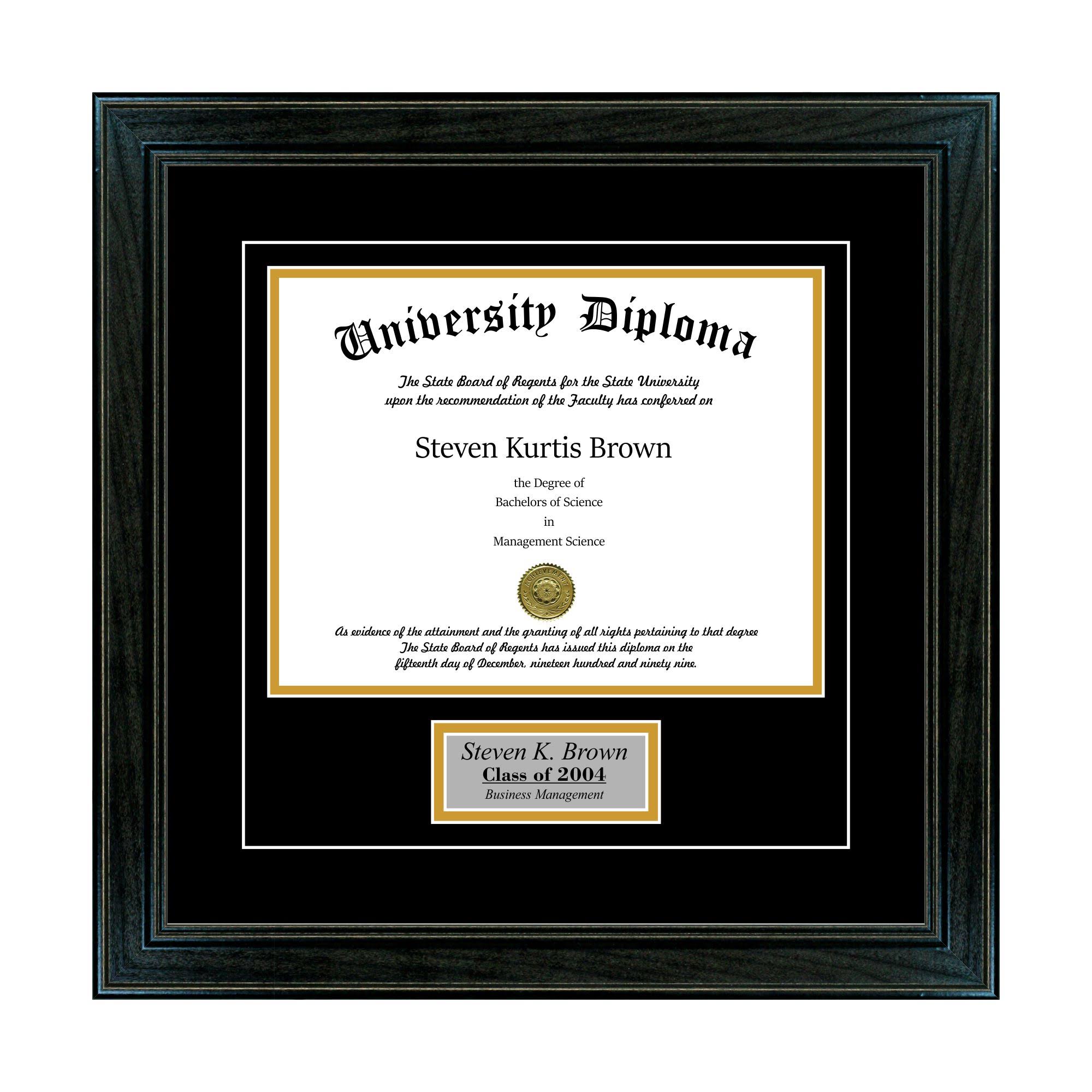 Perfect Cases and Frames Personalized Single Diploma Frame with Double Matting for 10x22 x 8x22 Tall Diploma with Black 1.5x22 F