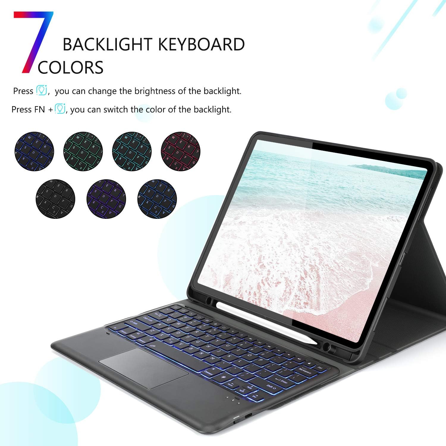 Backlit Keyboard Case with Touchpad for iPad pro 12.9 2020/2018, Bluetooth Detachable Keyboard for iPad pro 12.9 4th Generation / 3rd Generation US Layout with Protective Case, Black