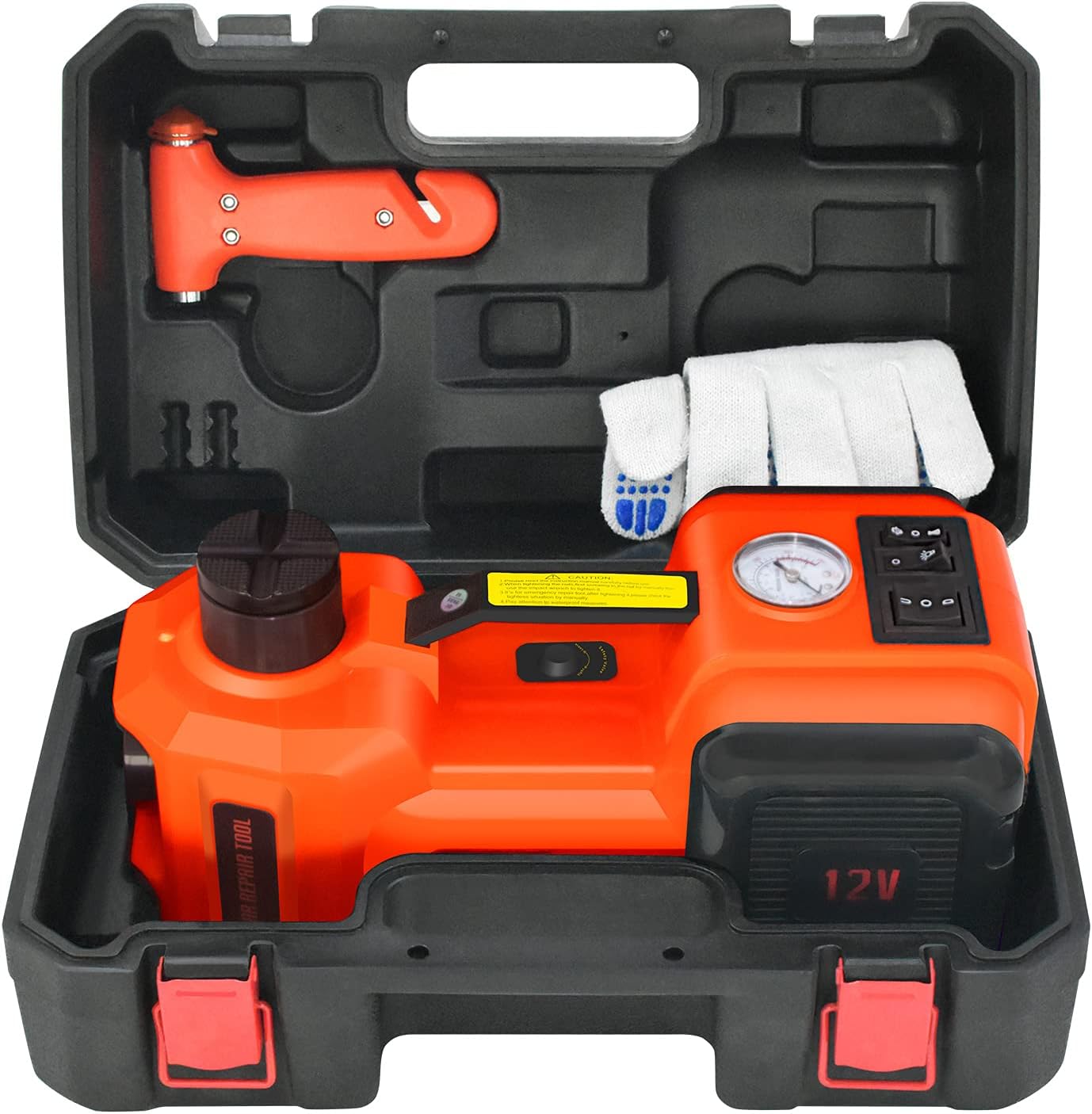 E-HEELP Electric Car Jack 5Ton 12V Kit Car Jack Hydraulic (Lifting Range: 6.1~17.7 inch) with Inflator Electric Jack for Car SUV Sedan MPV Change Tires Garage Repair Emergency Kit