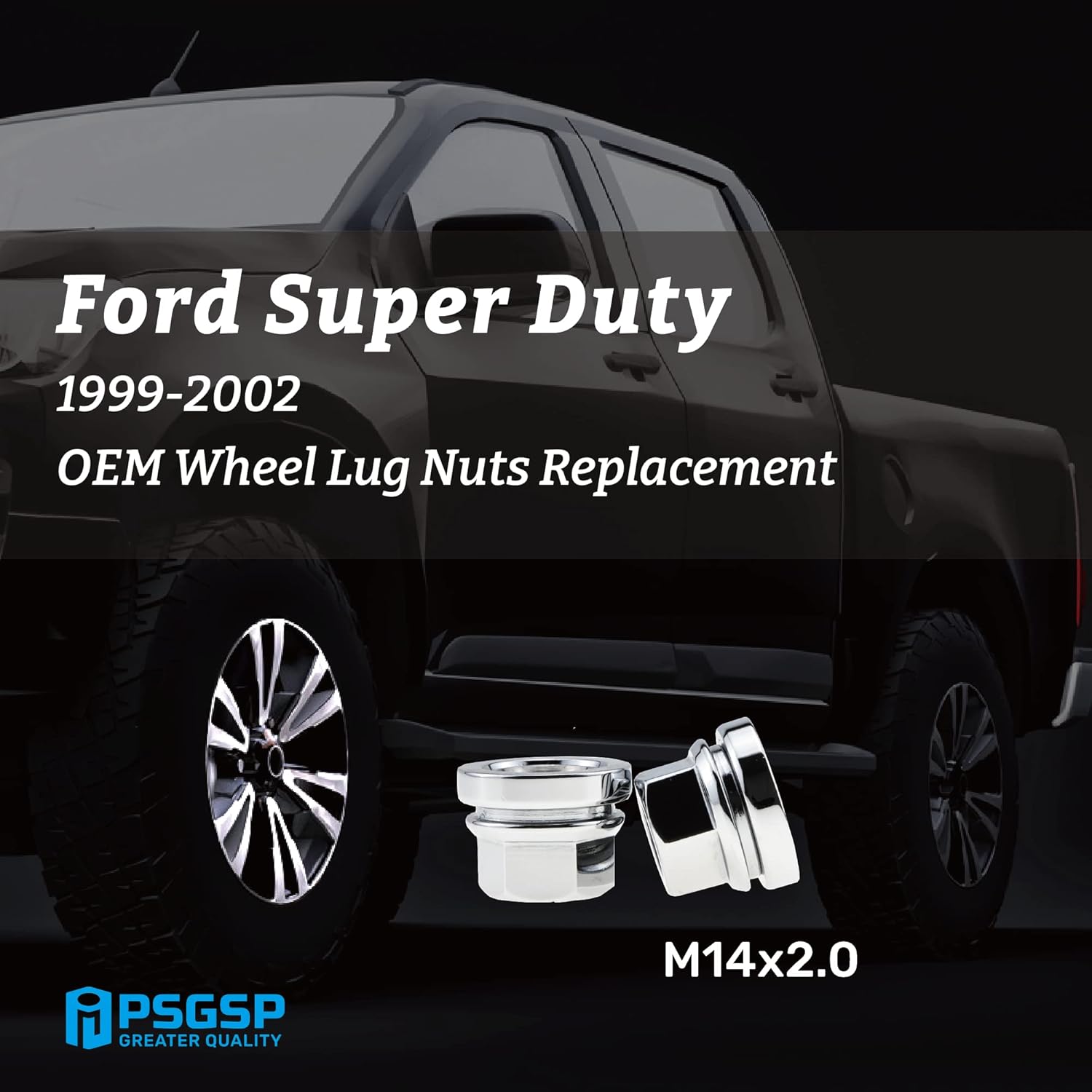 PSGSP Chrome M14x2.0 Wheel Lug Nuts Two-Piece Flanged Flat Face OEM Style 16pcs for 99