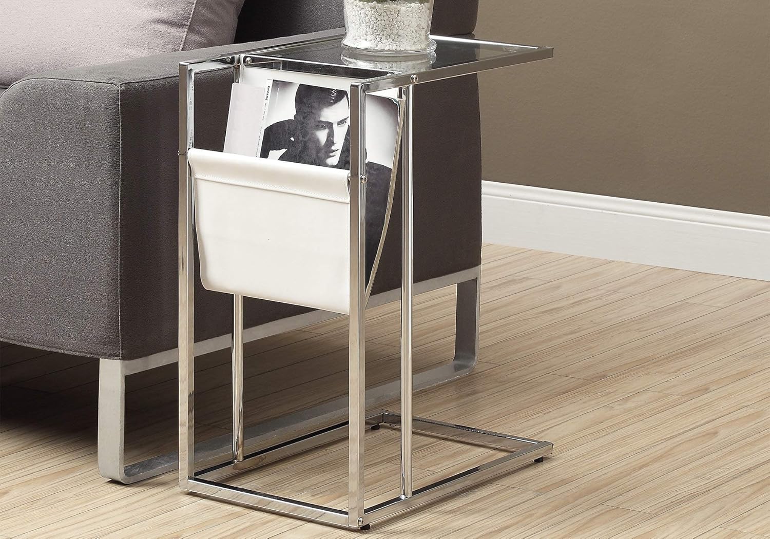 Monarch Metal Accent Table with a Magazine Holder, White/Chrome Pack of 2