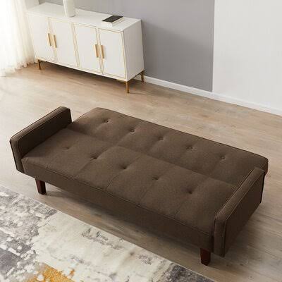 Jaimelee Full 75x22 Wide Linen Tufted Back Convertible Sofa Latitude Run Fabric: Brown 100% Linen
