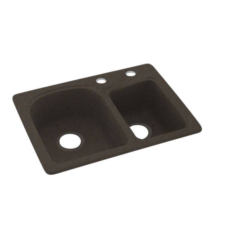 Swan Dual-Mount Solid Surface 25 in. x 18 in. 2-Hole 60/40 Double Bowl Kitchen Sink in Canyon