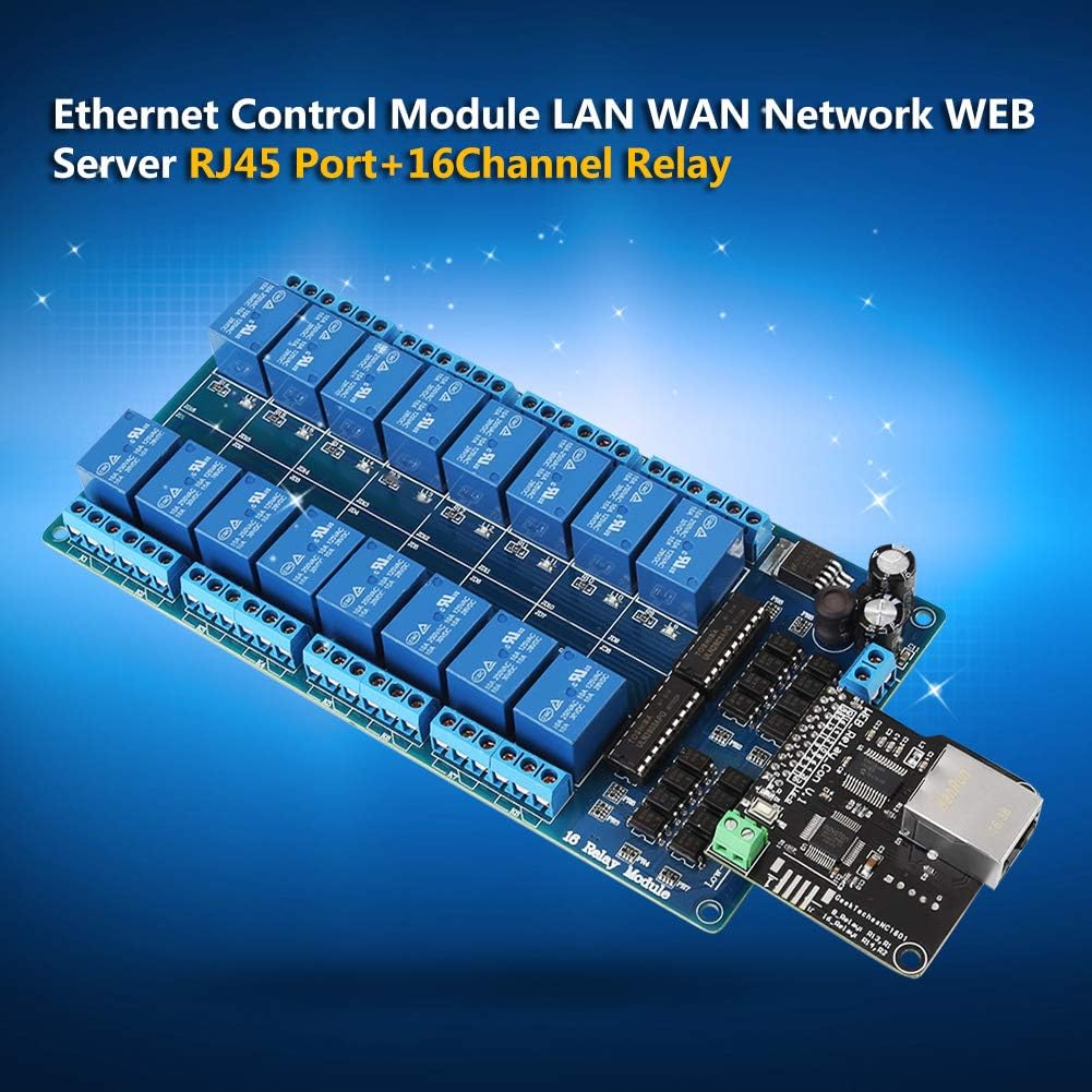Bewinner Ethernet Control Module,16-Channel Relay Module,RJ45 Interface,Ethernet TCP/IP Relay On-Off Output Relay Module Board for Smart Home Control