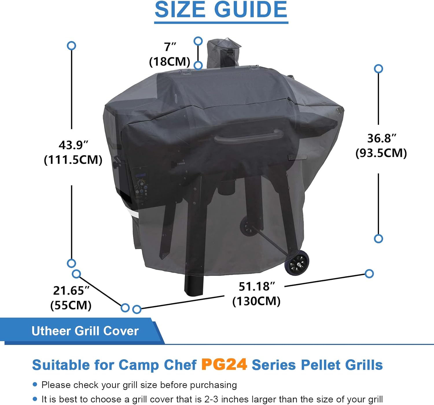 Utheer Pellet Grill Cover for Camp Chef, Upgraded Full-Length Smoker Cover, Heavy Duty Waterproof UV Resistant Cover for SmokePro DLX, PG24MZG, Woodwind, DLX 24 SmokePro 24 PG24XT PG24SG Pellet Grills Pack of 2