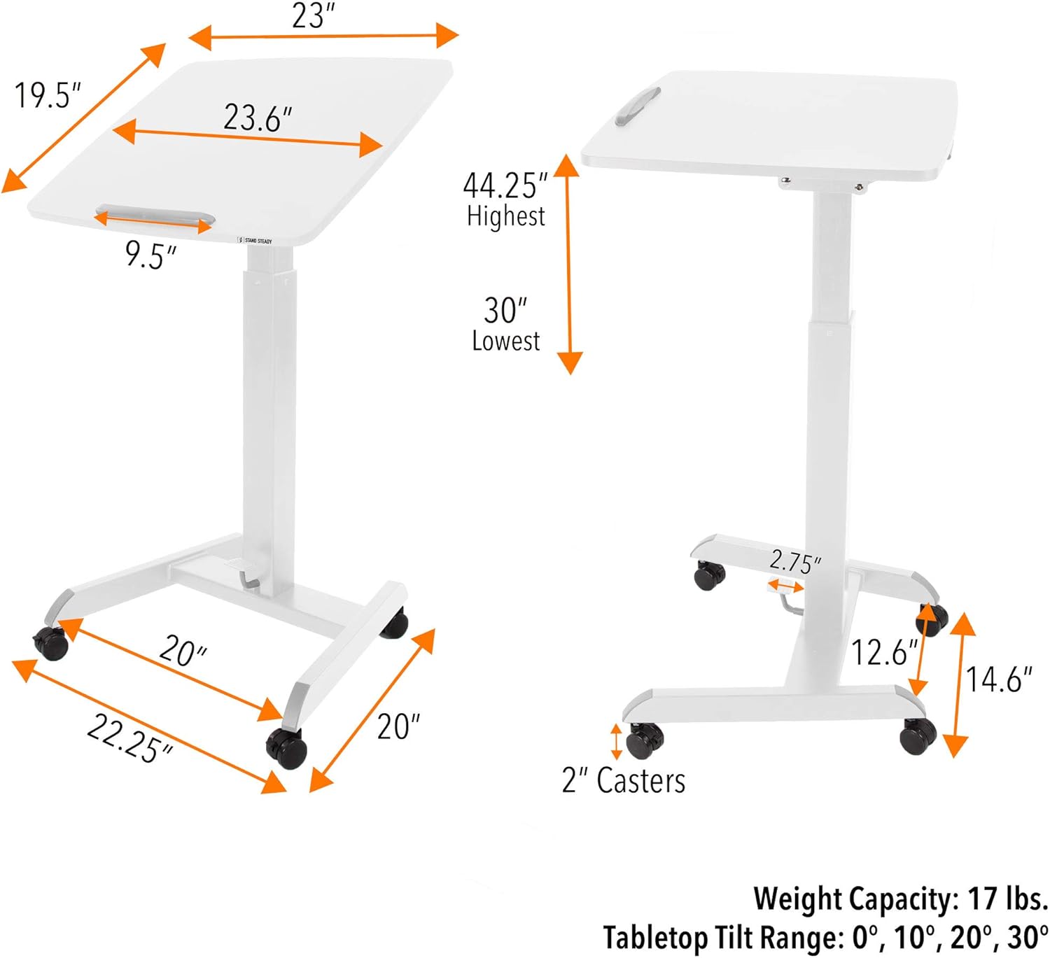 Stand Steady Multifunctional Tilting Mobile Podium | Portable Sit Stand Lectern with Pneumatic Height Adjustments | Rolling Laptop Stand with Adjustable Tilt for School & Office (Black)