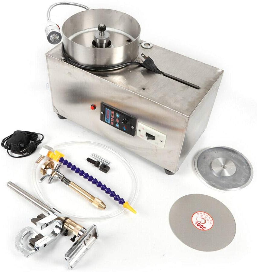 TBVECHI Gem Faceting Machine, 0-3000RPM w/ Pump Lapidary Ddigital Jewelry Polisher Jewelry Jade Rock Angle Polisher Grinder 180W