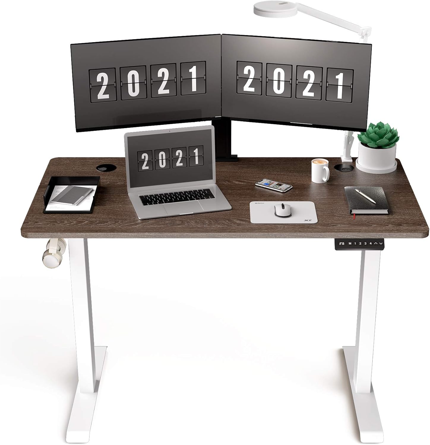 HisoHu Electric Height Adjustable Standing Computer Desk, Ergonomic Sit Stand Home Office Workstation Table(48 x 24 Inches Black Tabletop/Black Bracket)