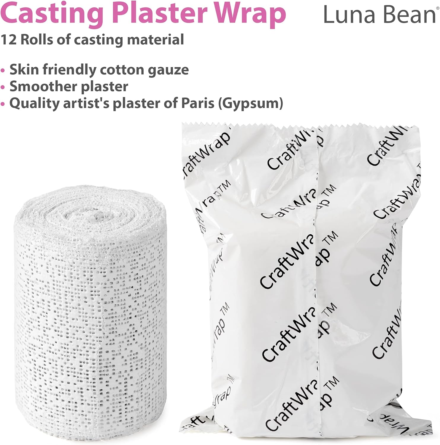 Craft Wrap Plaster Cloth & Plaster Gauze for Hobby Crafts, Belly Cast, Mask Making, Scenery Art - Each Roll of Plaster Bandages measures 4 inch x 5 yards (12 Pack)