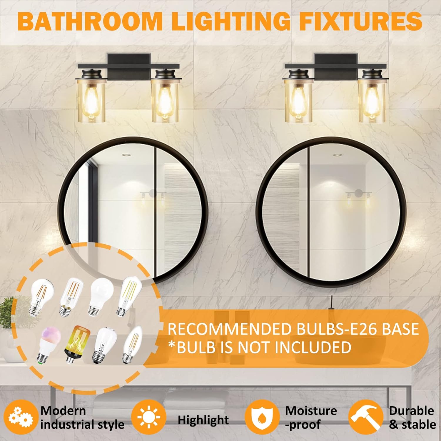 LOINTAIN Wall Sconces,Black Bathroom Light Fixtures with Clear Glass Shade,E26 Base Modern Vanity Lighting,Wall Mounted Lamp for Bathroom Mirror Bedroom Living Room Hallway Indoor