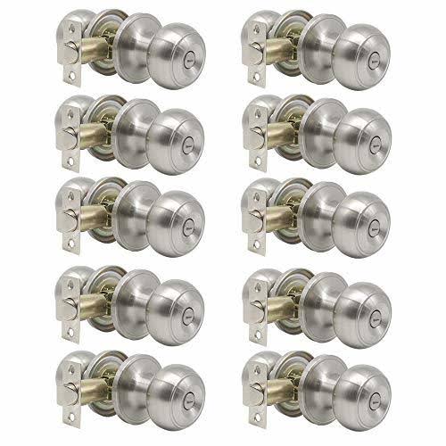 Probrico (10 Pack) Round Privacy Door Knob(Thumb Turn Lock on The Inside), Keyless Doorknobs Interior/Exterior Lockset,Privacy K