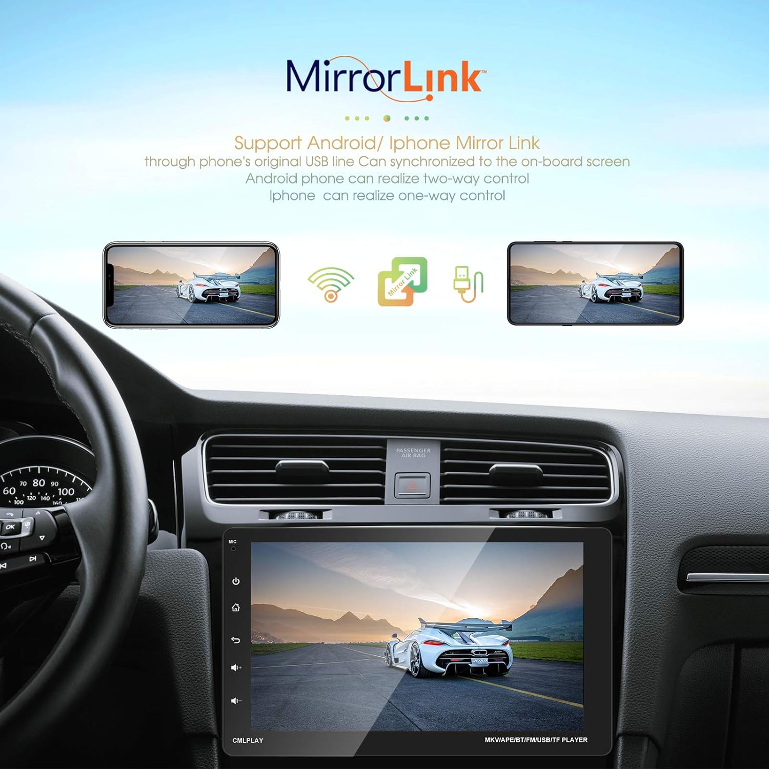 EKAT Single Din Car Stereo with Carplay 9 Inch Touch Screen Car Radios MP5 Player with Bluetooth/FM /USB/AUX,Phone Mirror Link + Backup Camera