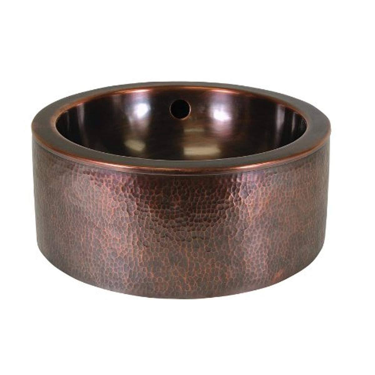 The Copper Factory CF160AN Solid Hand Hammered Copper 15-inch Diameter Round Vessel Sink with Apron, Antique Copper