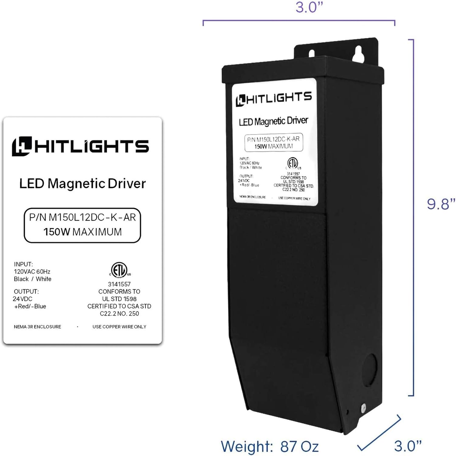Magnitude LED Driver Dimmable Transformer, 150 Watt 110V AC-12V DC Transformer. Made in the USA. Compatible with Leviton for Constant Voltage LED Products