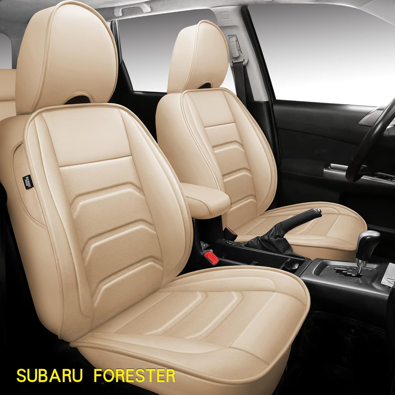 Isen-CoverAuto Full Coverage Faux Leather Custom Car Seat Covers Full Set Fit for Subaru Forester (Forester 2010-2013 Without cuphold, Black)