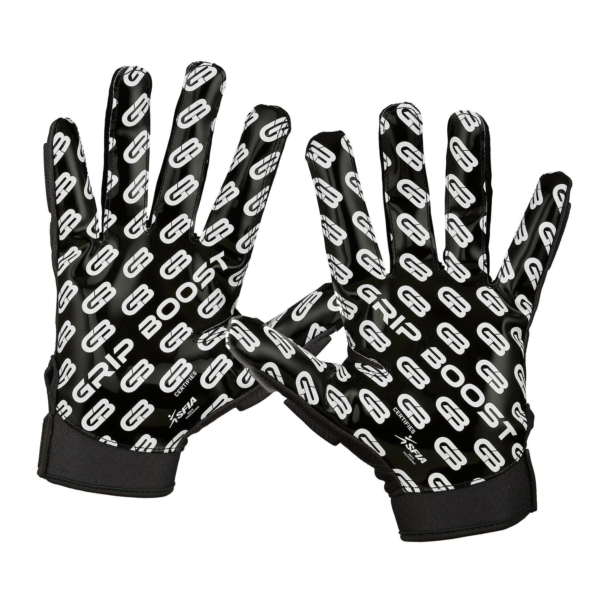 Grip Boost Raptor Adult Padded Hybrid Football Gloves (Black, Adult Small)