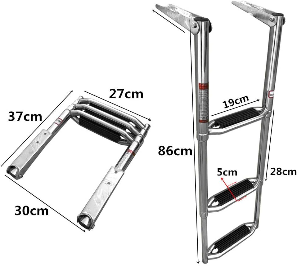 Hoffen Stainless Steel 3 Steps Ladder Boat Telescoping Ladder, 900 Pound Capacity w/Extra Wider Steps with Retaining Strap for Marine Yacht