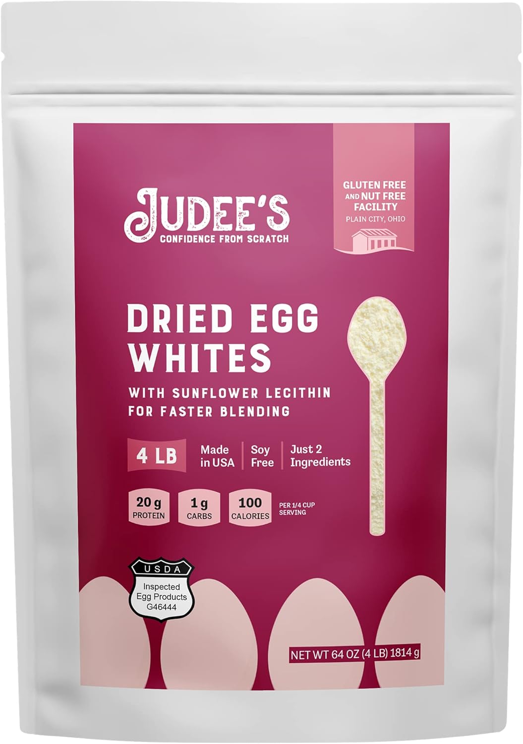 Judee’s Unflavored Egg White Protein Powder for Fast Blending 4 lb - 100% Non-GMO, Keto-Friendly, Pasteurized - Dairy-Free, Soy-Free, Paleo-Friendly, Gluten-Free and Nut-Free - Made in USA Pack of 2