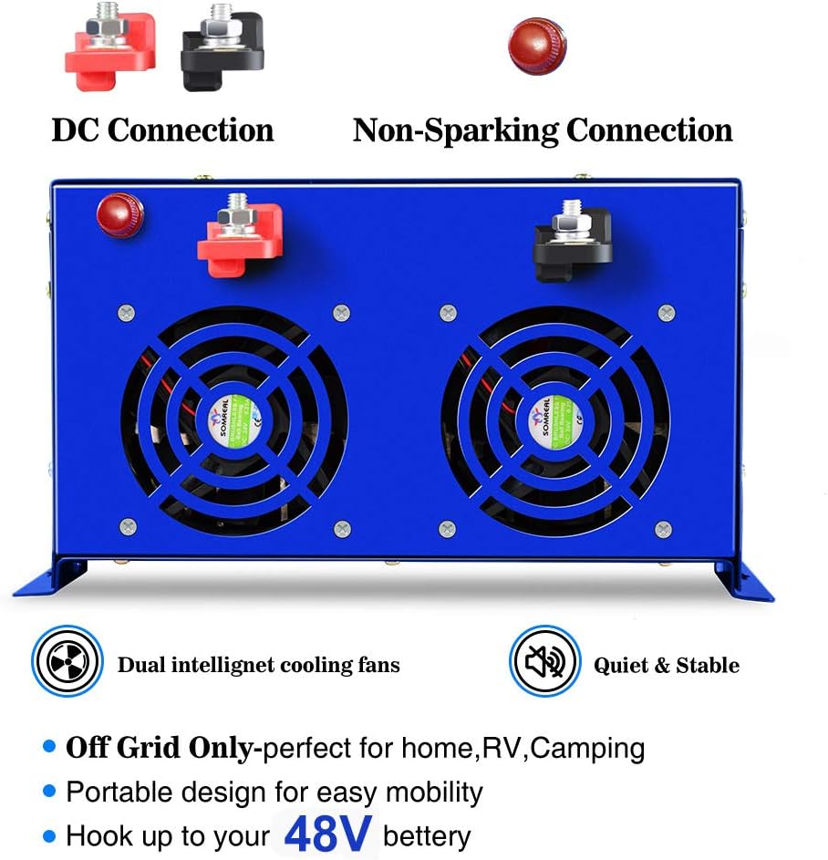 XYZ INVT 6000w Power Inverter Pure Sine Wave Inverter 48v dc to ac 110v 120v Remote Switch Peak 12000w Heavy Duty for Off Grid Solar Power System Home Emergency (6000w48v)