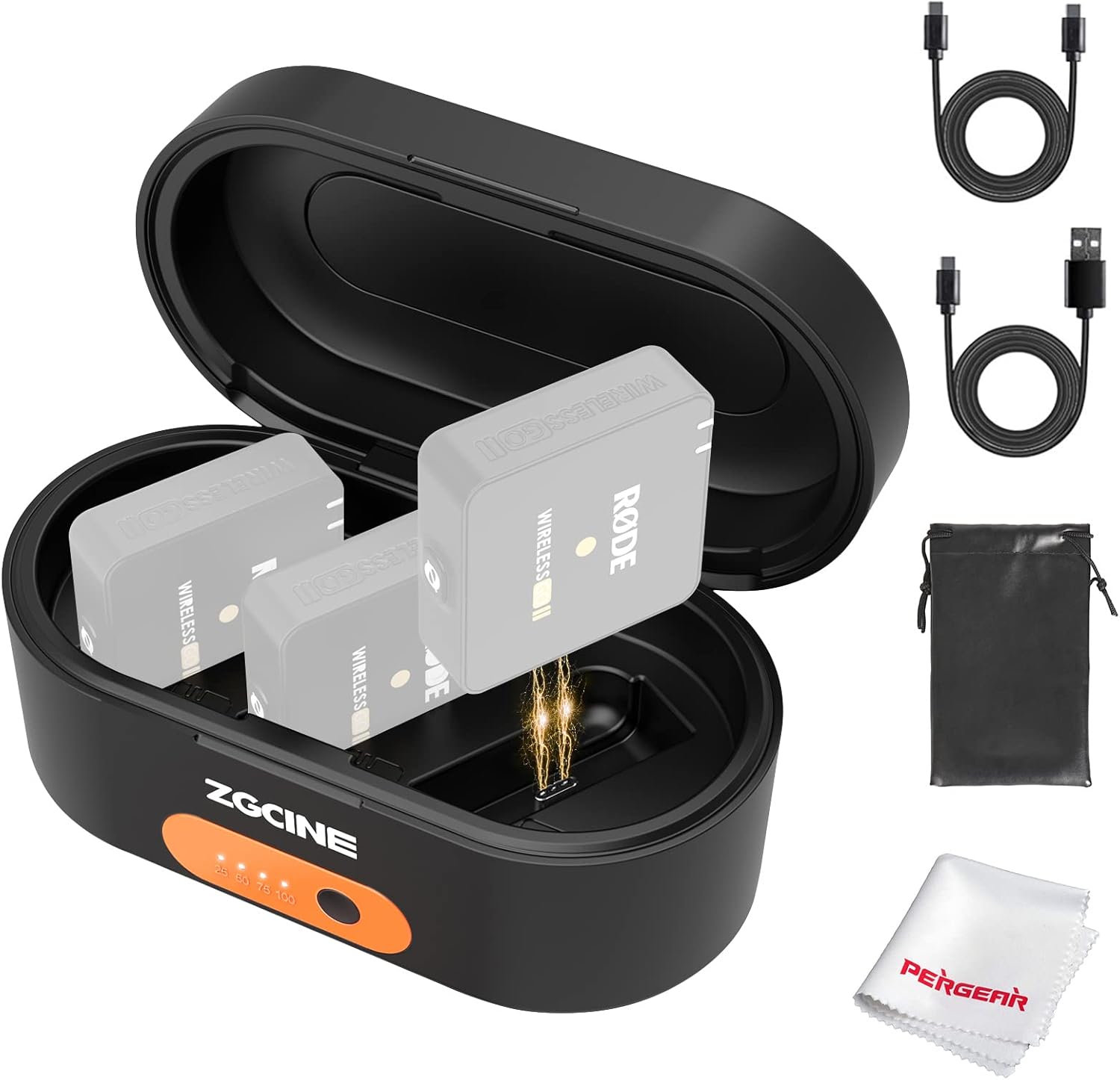 ZGCINE ZG-R30 Wireless Charging Case for Rode Wireless Go ii Rode Wireless GO Microphone System,Build-in 3400mAh Battery,Fast Charging,Compact and Portable Pack of 2