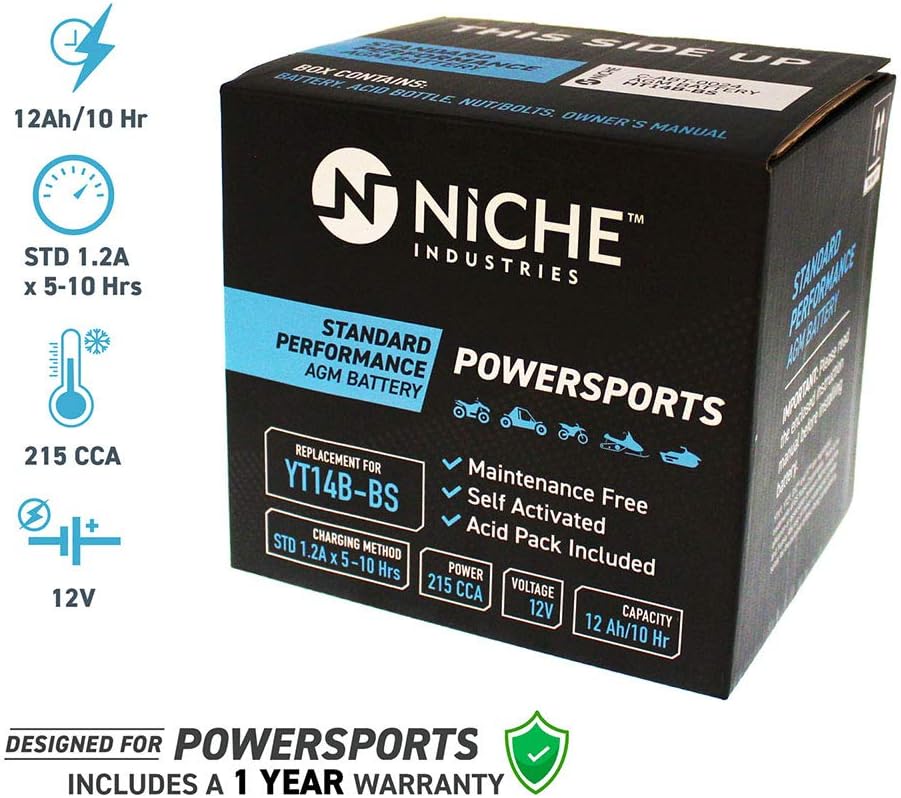 NICHE Battery for YT14B-BS AGM Sealed Maintenance Free | 215CCA 12V Self Activated | Motorcycle | for Hyosung and more