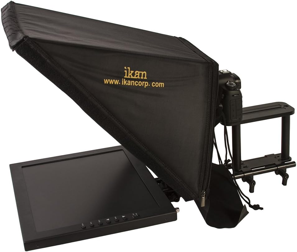 Ikan17-inch High Bright Beam Splitter Teleprompter, Rod Based, Adjustable Frame, Extreme Clarity (PT3700-HB) - Black