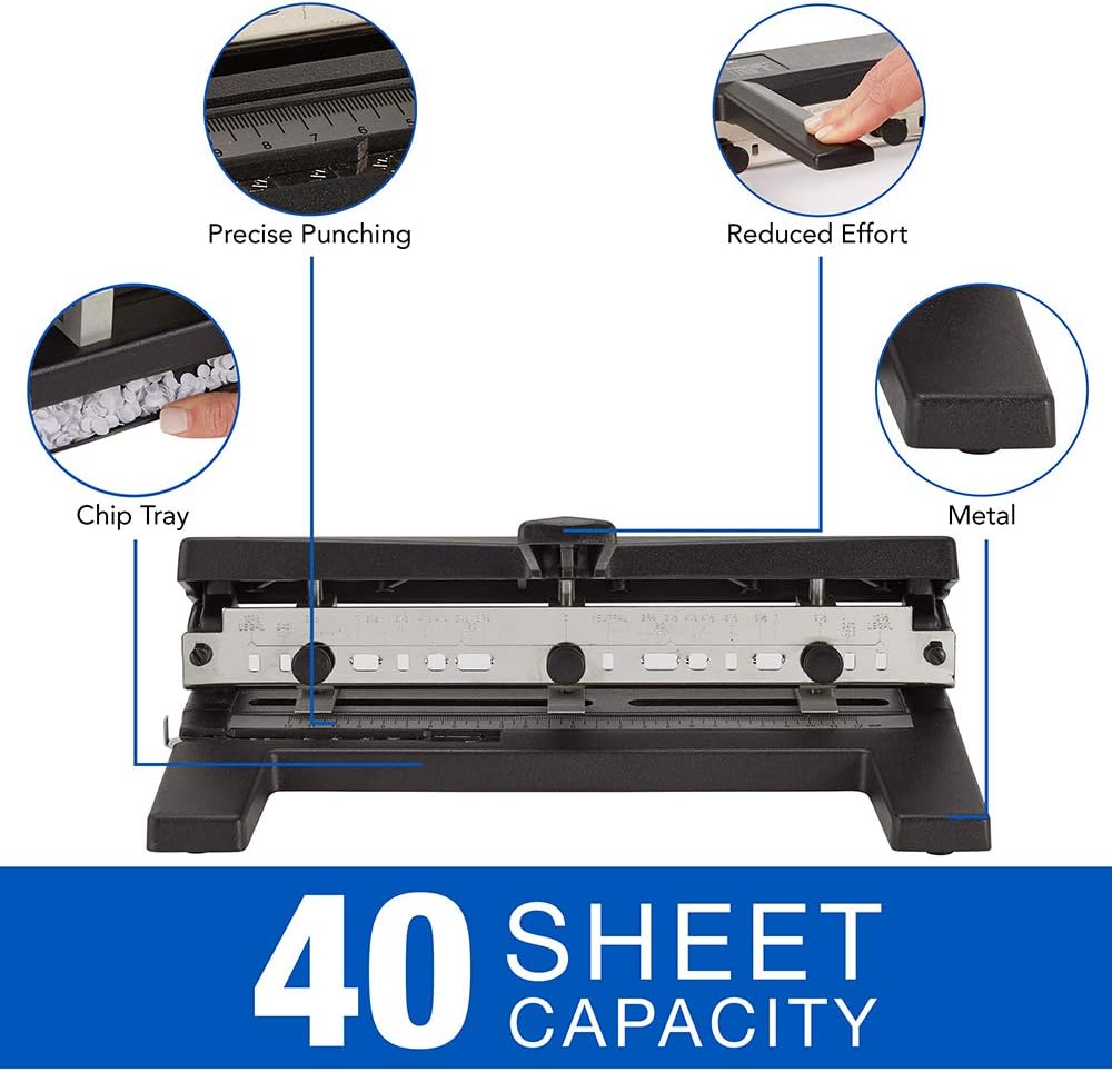 Swingline Hole Punch, Heavy Duty Hole Puncher, Adjustable, 2-7 Holes, 40 Sheet Punch Capacity, Black (74440)