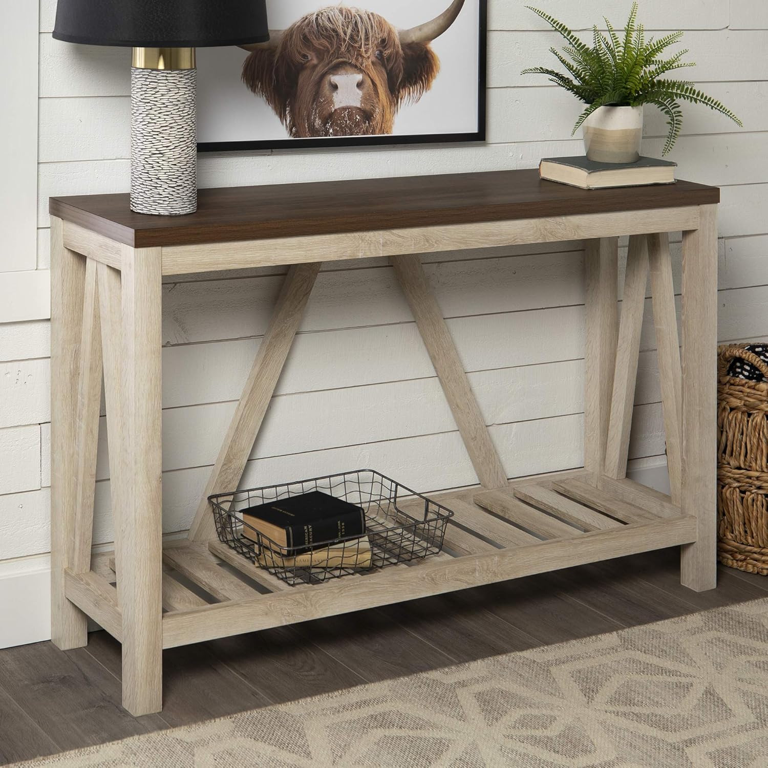 Walker Edison Modern Farmhouse Accent Entryway Table Entry Table Living Room End Table, 52 Inch, Grey Wash