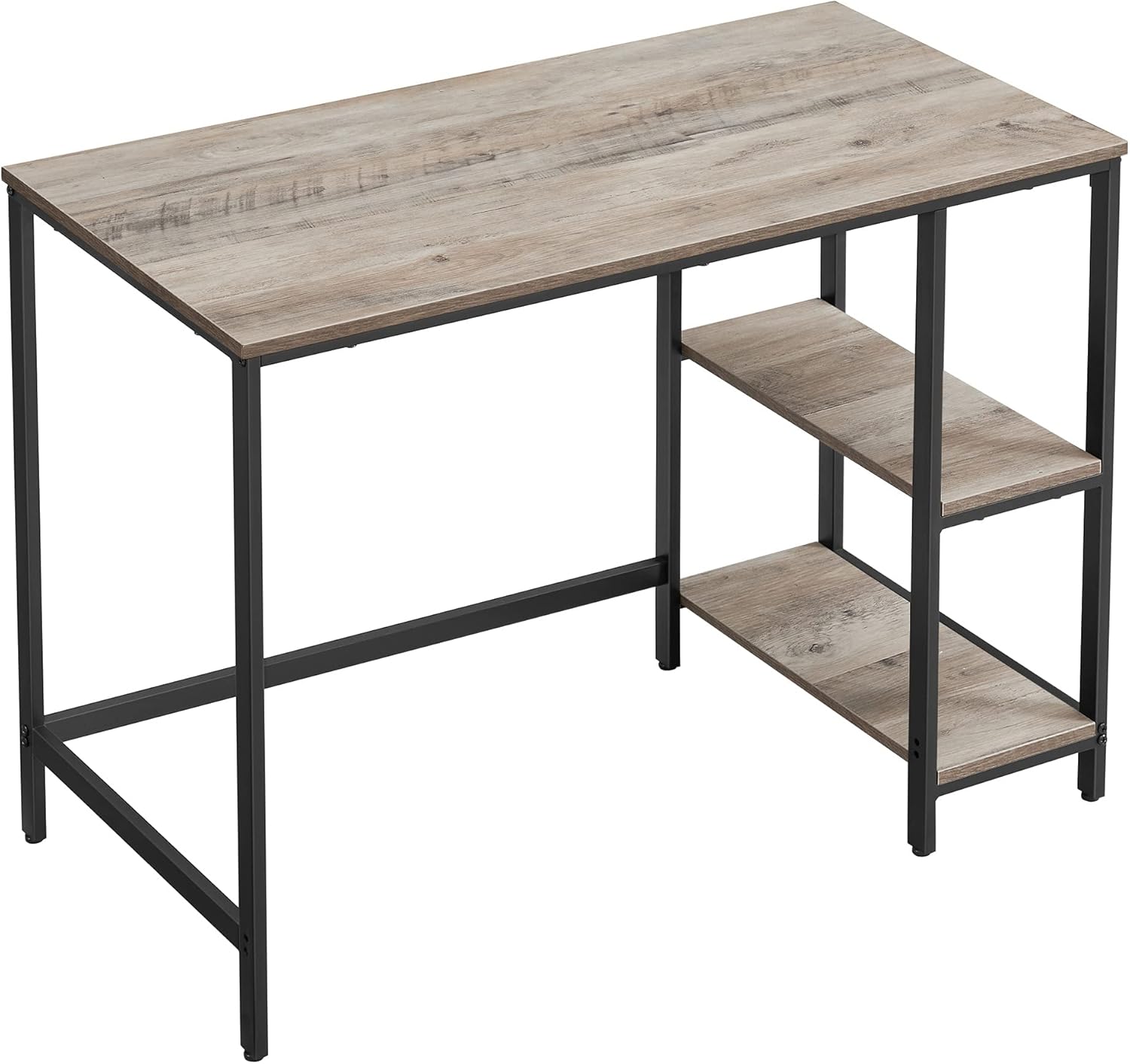 VASAGLE ALINRU Computer Desk, 55.1-Inch Long Home Office Desk for Study, Writing Desk with 2 Shelves on Left or Right, Steel Frame, Industrial, Greige and Black ULWD55MB