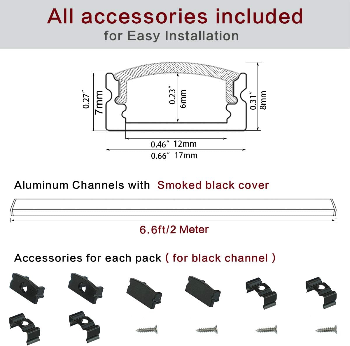 Muzata 20Pack 6.6FT/2M Black LED Aluminum Channel System with Smoke Transparent Cover,Extrusion Track Housing for Strip Light U Shape Profile U1SW BB 2M,LU1 L2M