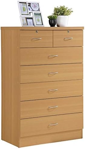 Pemberly Row Tall 7 Drawer Chest with 2 Locking Drawers in Black