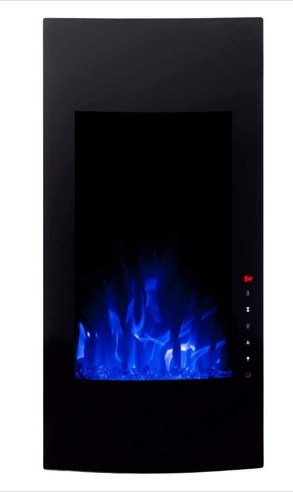 GLOW FIRE Uranus Electric Fireplace Vertical 16 inch | Wall-Mounted Fireplace, Fan Heater: 750/1500 W, Artficial Fire with Colored LED Ambient Backlight | Dimmer, Remote Control, Black