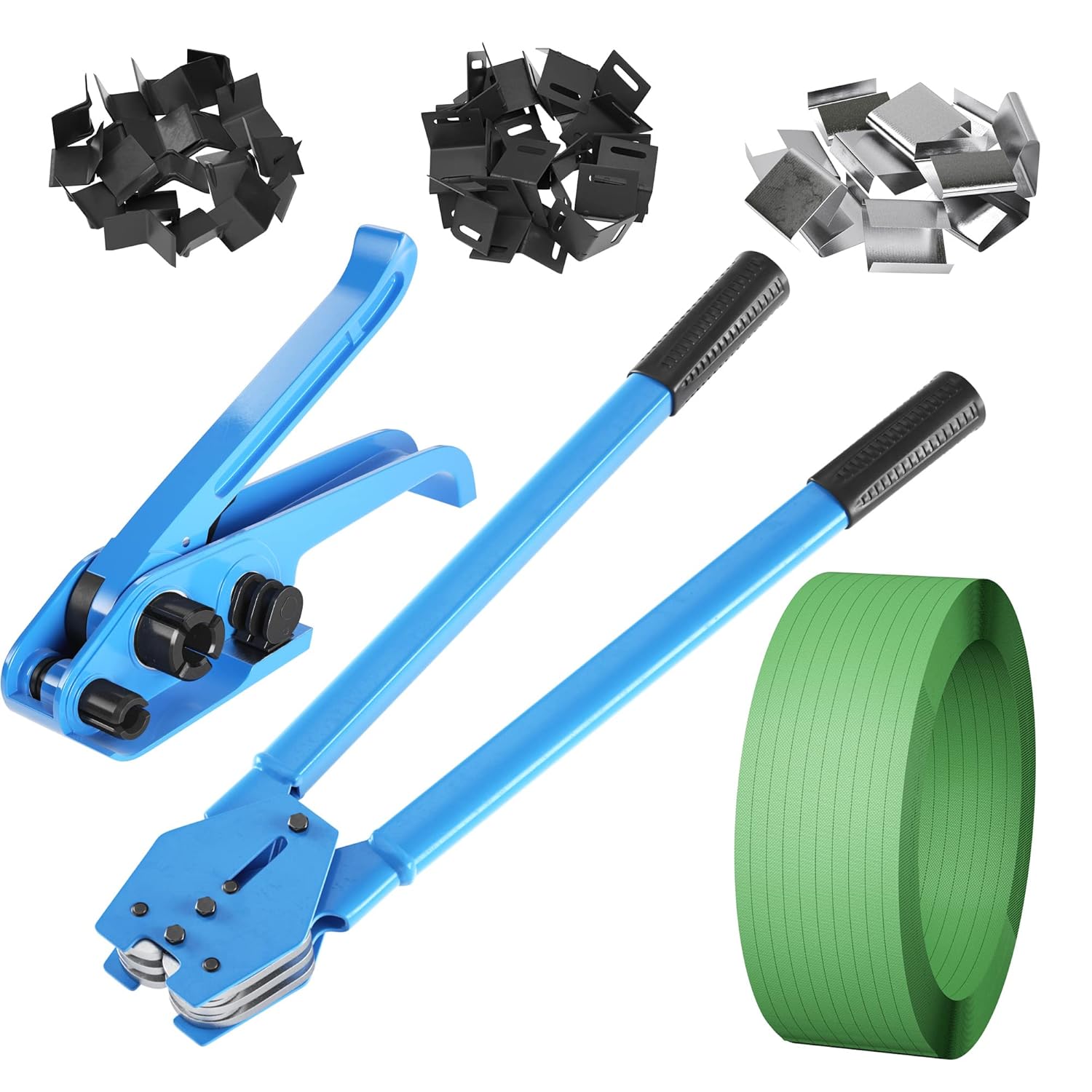 Vteilas Banding Strapping Kit Pallet Packaging Strapping Tool, Strapping Tensioner Tool, Sealing Tool, 200 Plastic Packaging Corner, 200 Metal Seals, and 5/8