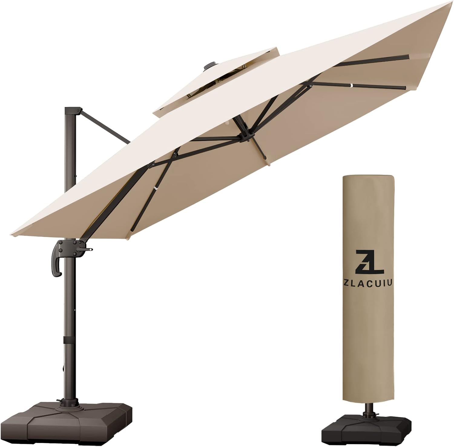 ZLACUIU 10FT Offset Patio Umbrella Large Sun Rectangular Outdoor Outside Cantilever Heavy Duty Top Deluxe Square Patio Umbrella 360&deg; Rotation Aluminum Pole for Garden Deck Pool Patio, Beige