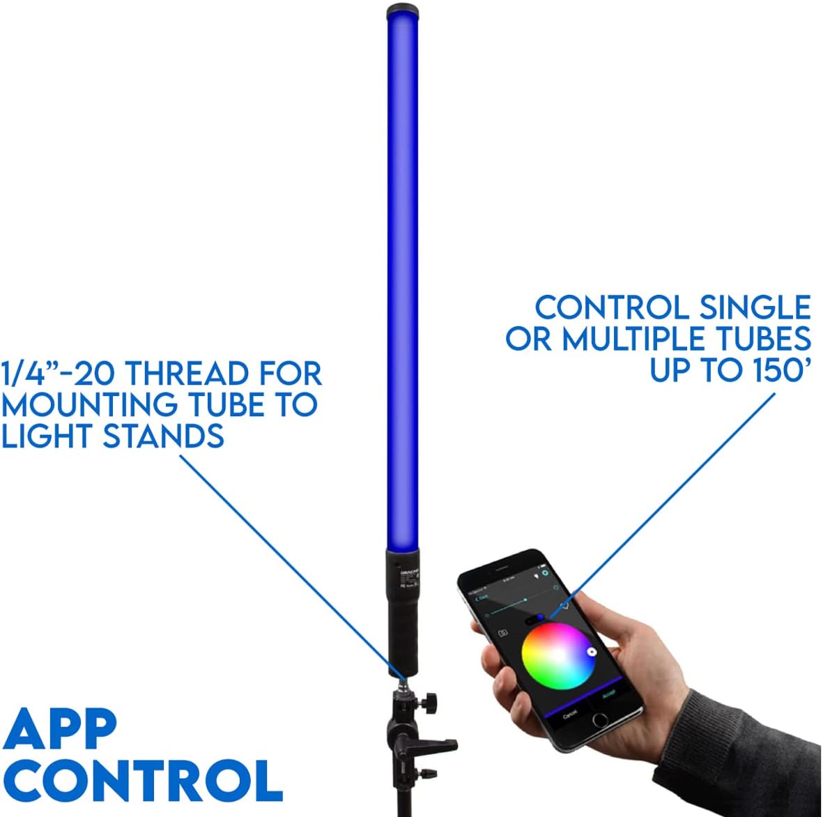 Dracast X-Series 800 Full Color Spectrum RGBWW Tube LED Video Light | App Control | Adjustable Color Temperature CCT 2700K - 6500K | Special Effects and Presets | Internal 2600 mAh Battery | 96+ CRI