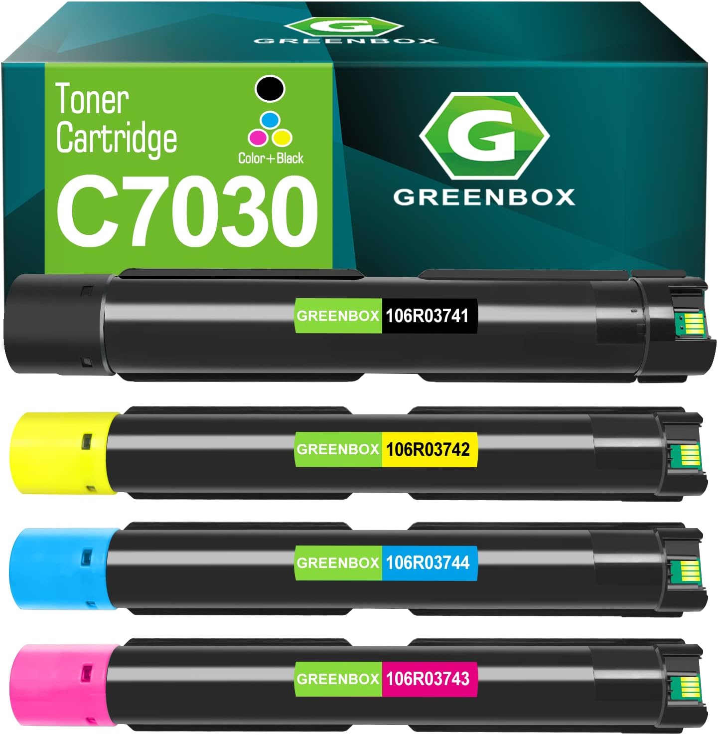 GREENBOX Remanufactured Toner Cartridge for Xerox C7020 C7025 C7030 106R03741 106R03744 106R03743 106R03742&nbsp; for Versalink C7030 C7035 C7025 C7020 Printer (1 Black 1 Cyan 1 Magenta 1Yellow)