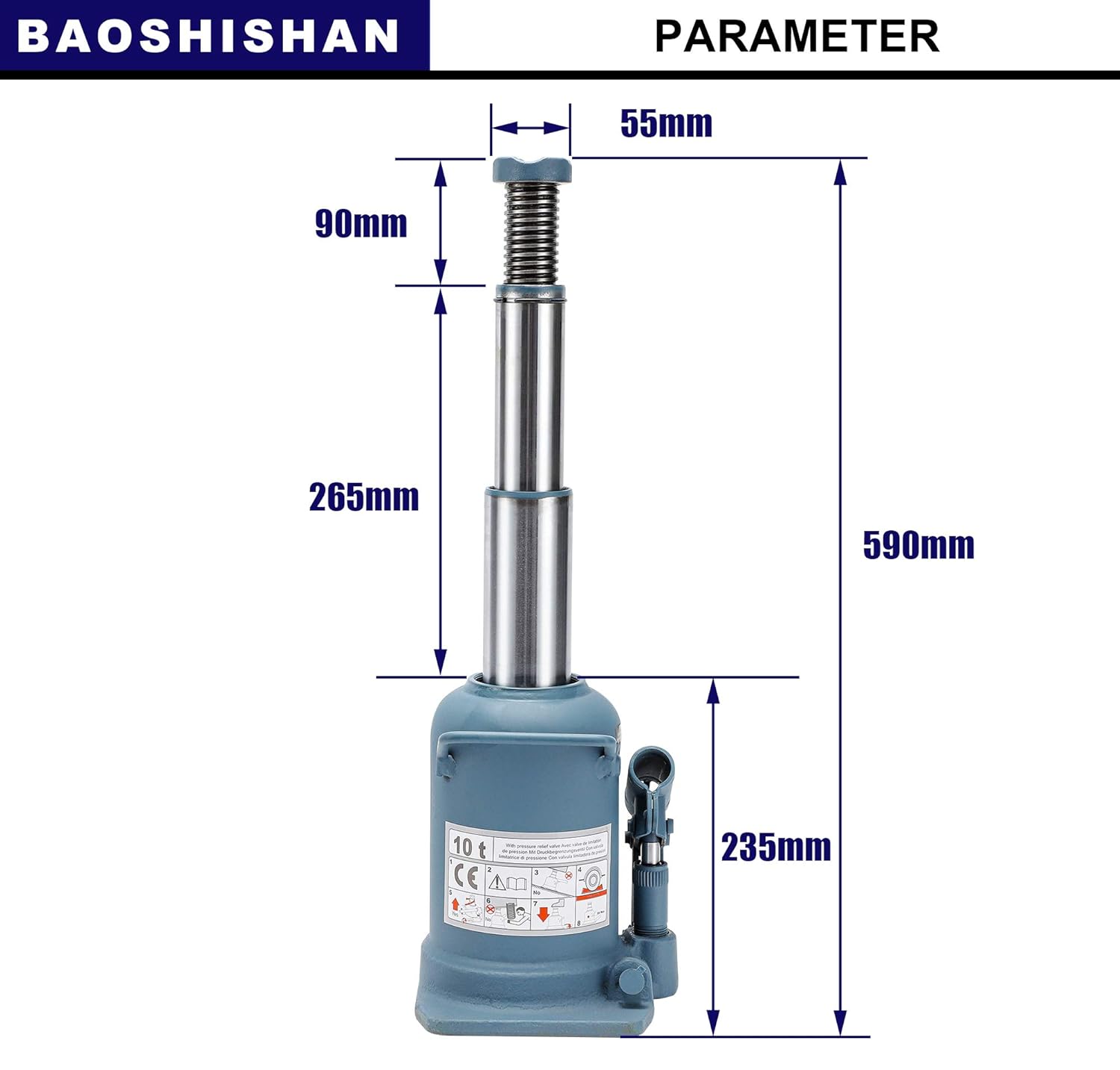 BAOSHISHAN 12 Ton High Lift Bottle Jack 9.25
