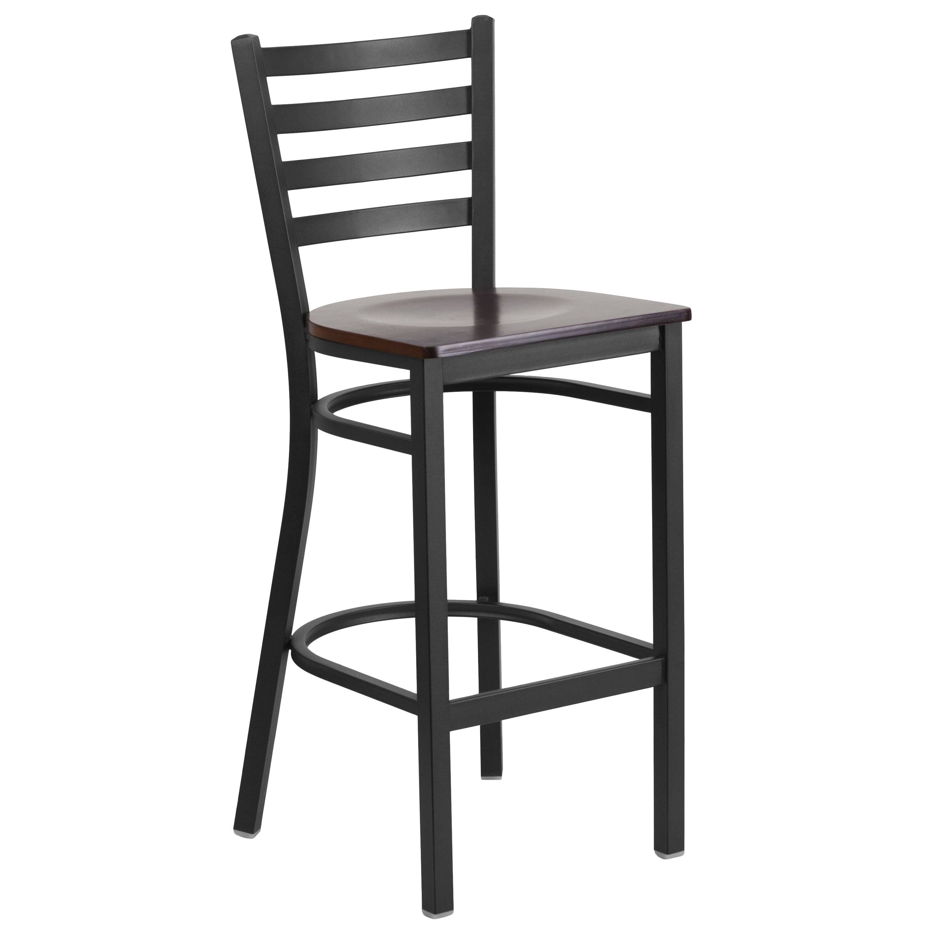 Hercules Series Black Ladder Back Metal Restaurant Barstool - Cherry Wood Seat