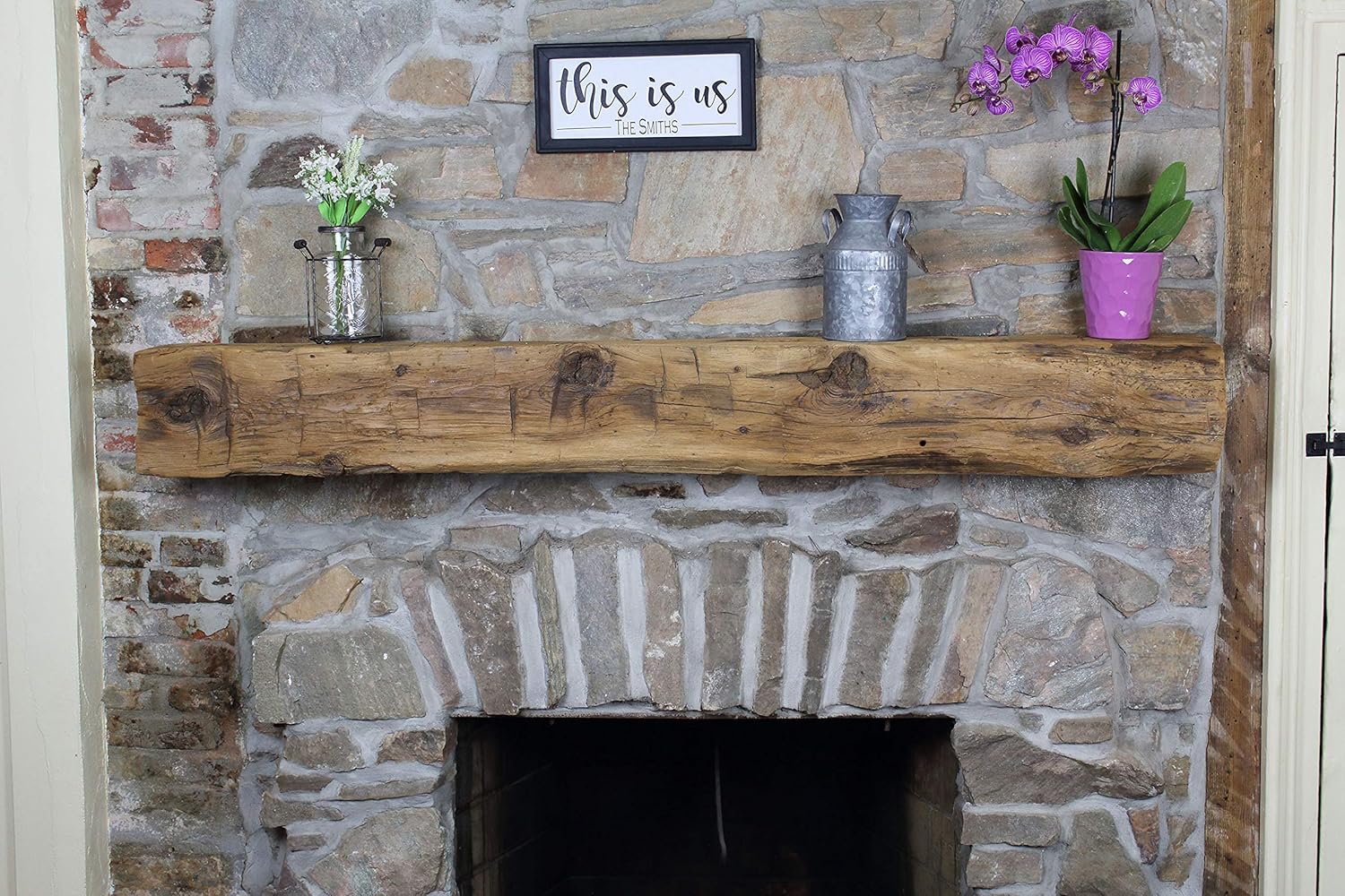 Modern Timber Craft Fireplace Mantel Shelf - Hand Hewn Wood Barn Beam - Authentic Reclaimed Wooden Rustic Shelving 48 Inches